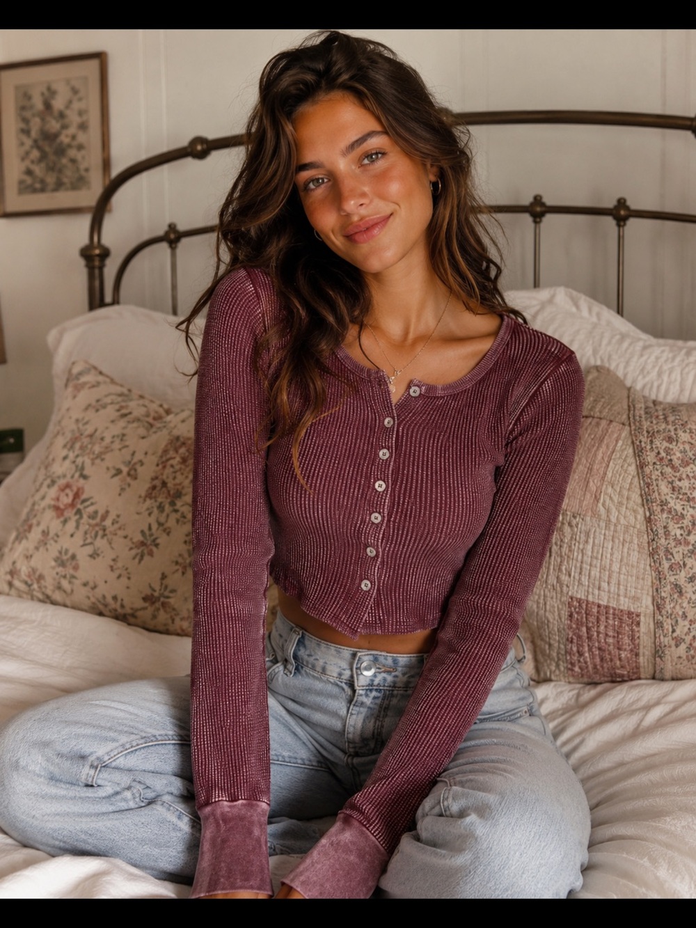 Full tilt cropped thermal button down tee